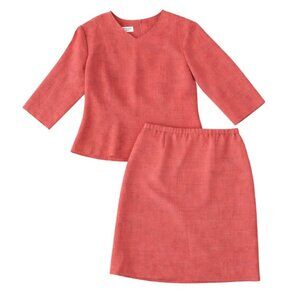 Vintage Henry Lee Petites Skirt Suit 14P Coral Pink Textured 2-Piece Set